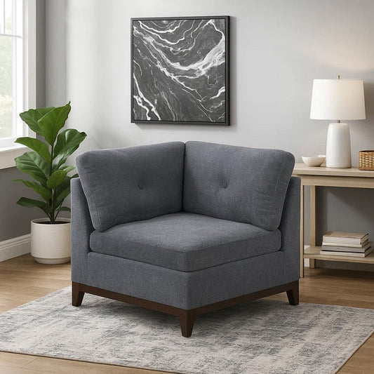 Jemy 37 Inch Modular Corner Sofa Chair, Dark Gray Chenille, Solid Wood By Casagear Home