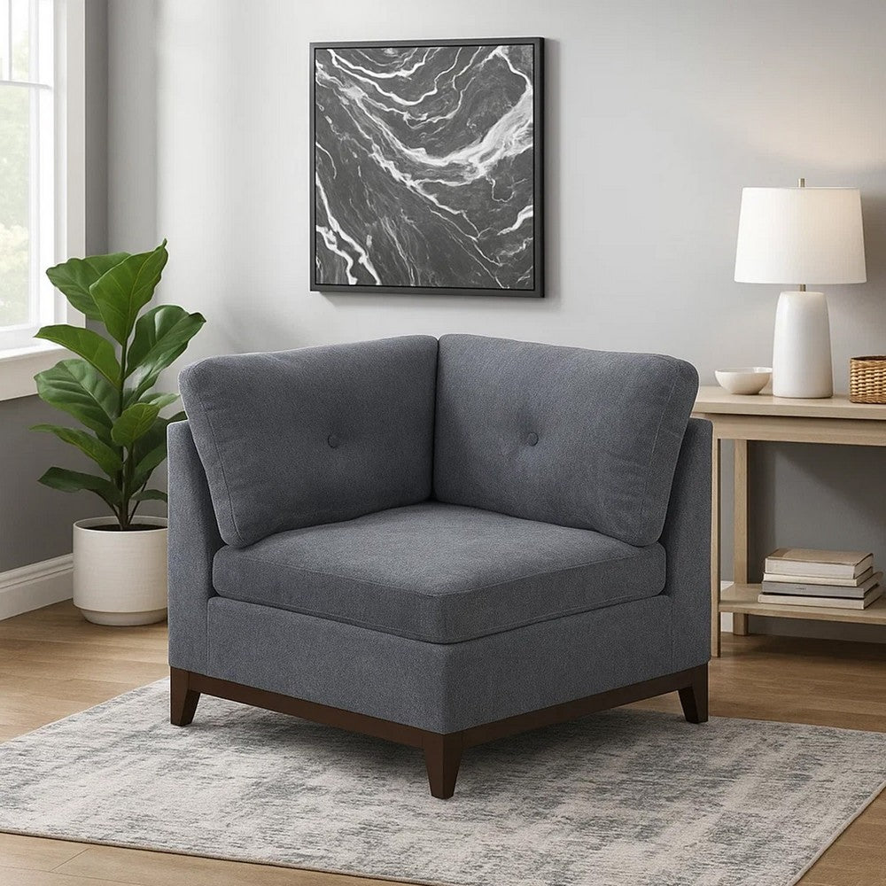 Jemy 37 Inch Modular Corner Sofa Chair, Dark Gray Chenille, Solid Wood By Casagear Home