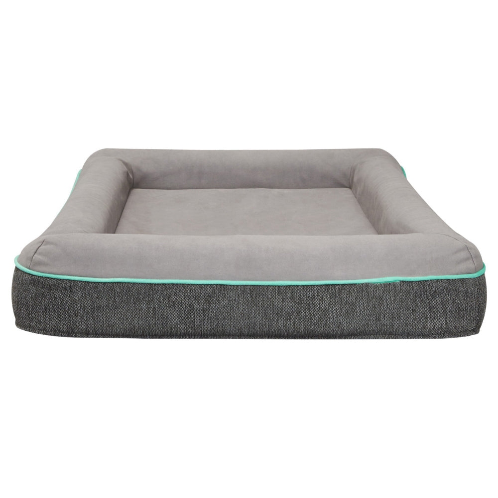 Rio 28 Inch Dog Bed Teal Piping Memory Foam Cushioned Gray Finish BM314692