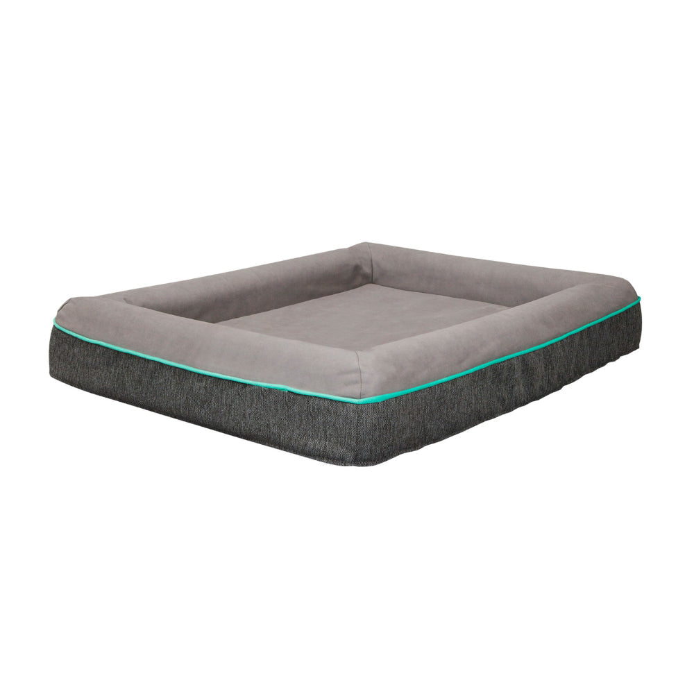 Rio 28 Inch Dog Bed Teal Piping Memory Foam Cushioned Gray Finish BM314692