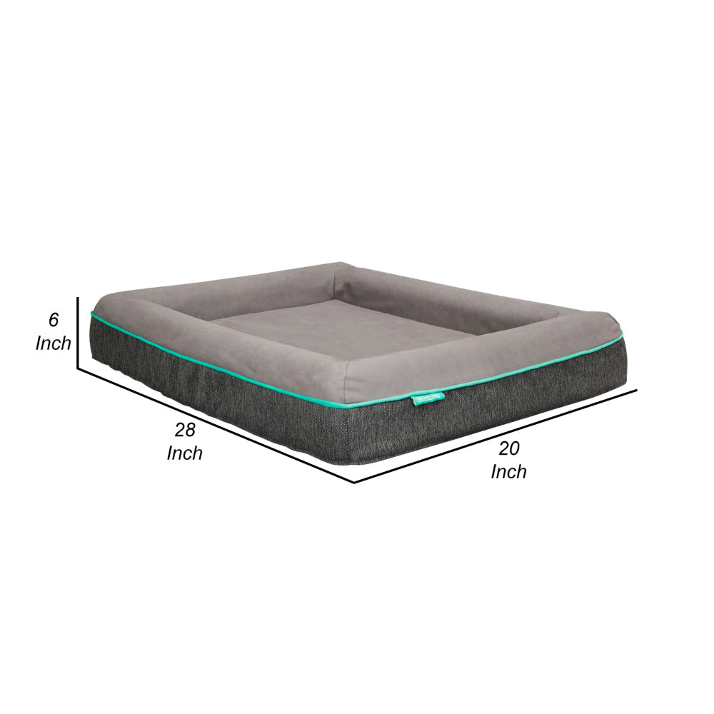 Rio 28 Inch Dog Bed Teal Piping Memory Foam Cushioned Gray Finish By Casagear Home BM314692