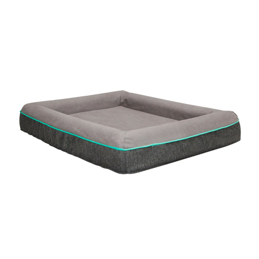 Rio 33 Inch Dog Bed, Teal Piping, Memory Foam, Cushioned, Gray Finish By Casagear Home