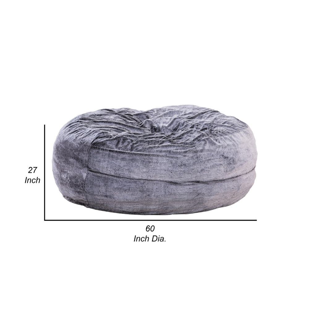 60 Inch Bean Bag Round Shape Foam Filling Polyester Upholstery Gray By Casagear Home BM314701