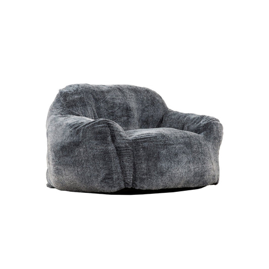45 Inch Bean Bag Chair, Memory Foam, Faux Rabbit Fur, Grayish Blue By Casagear Home