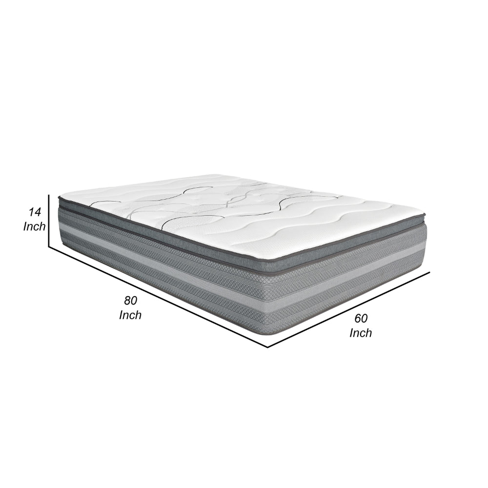 Dani 14 Inch Queen Size Mattress, Pocket Coil Hybrid and Foam Layers By Casagear Home