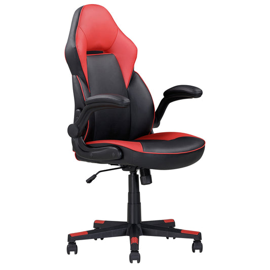 28 Inch Office Gaming Chair 360 Degree Swivel Black Red Faux Leather By Casagear Home BM314718