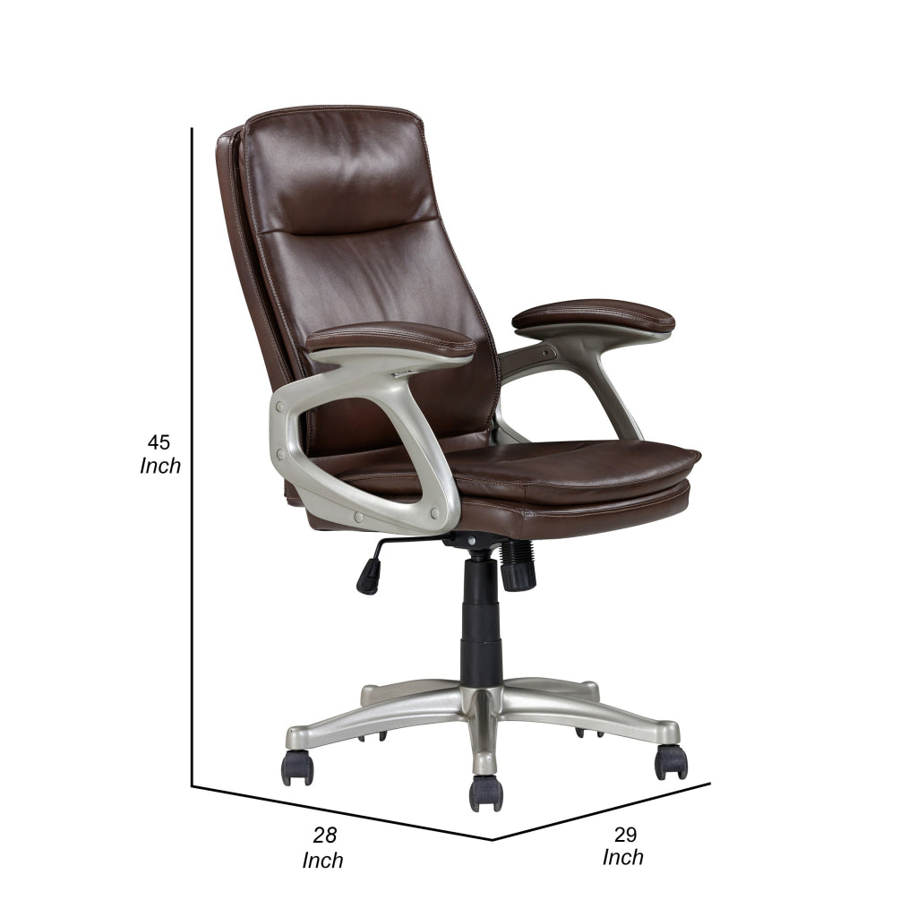 28 Inch Office Gaming Chair 360 Degree Swivel Silver Brown Faux Leather By Casagear Home BM314719