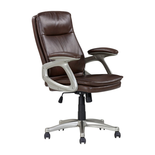 28 Inch Office Gaming Chair, 360 Degree Swivel, Silver, Brown Faux Leather By Casagear Home