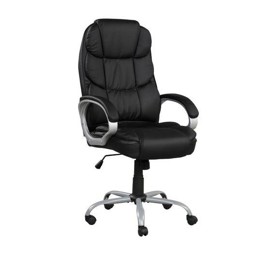 30 Inch Office Chair, 360 Degree Swivel, Cushioned Black Faux Leather By Casagear Home