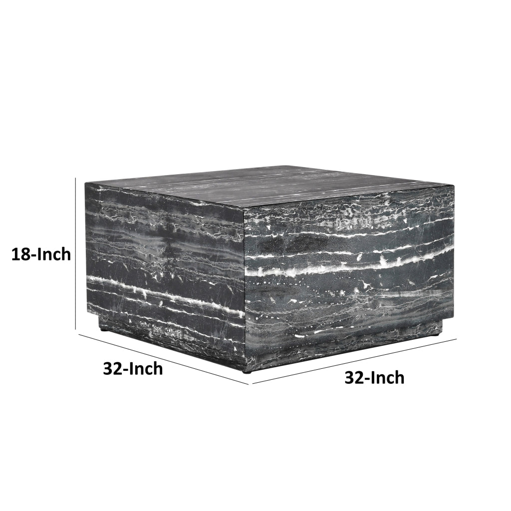 Lette 32 Inch Square Outdoor Coffee Table Black Marble Look Concrete By Casagear Home BM314731