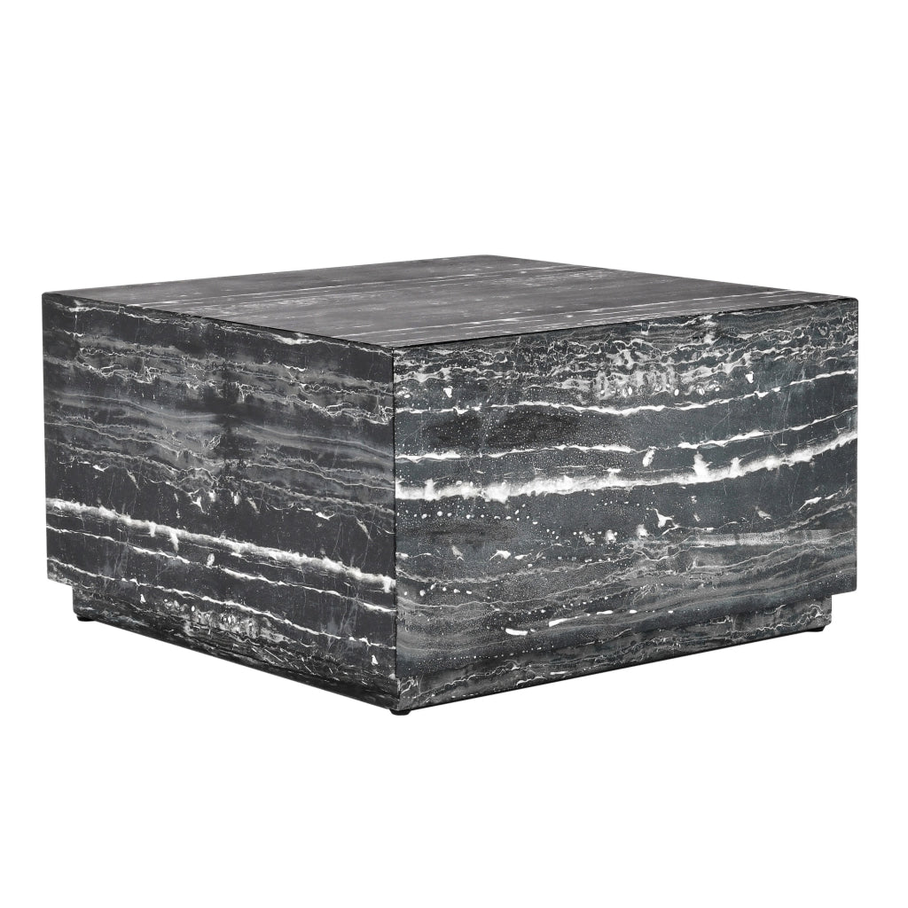 Lette 32 Inch Square Outdoor Coffee Table Black Marble Look Concrete By Casagear Home BM314731