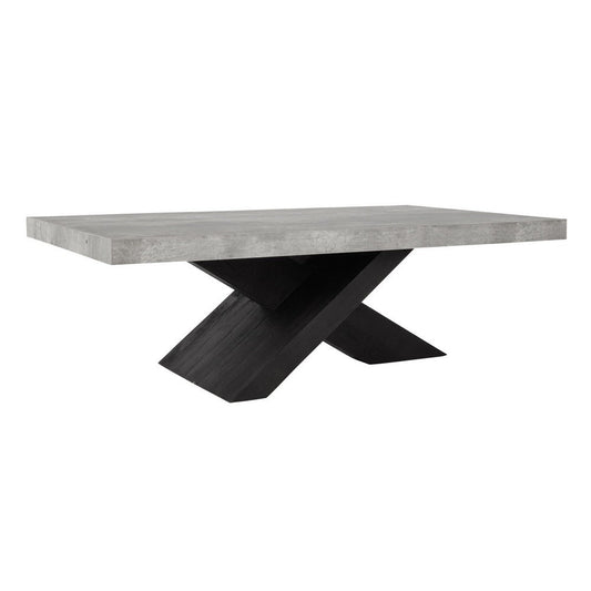 Ren 54 Inch Coffee Table, Rectangular Top, Cross Base, Gray, Black Concrete By Casagear Home