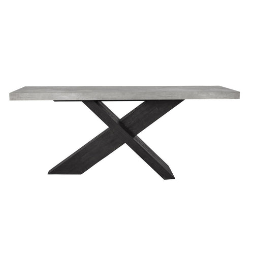 Ren 72 Inch Console Table, Rectangular Top Cross Base, Gray, Black Concrete By Casagear Home