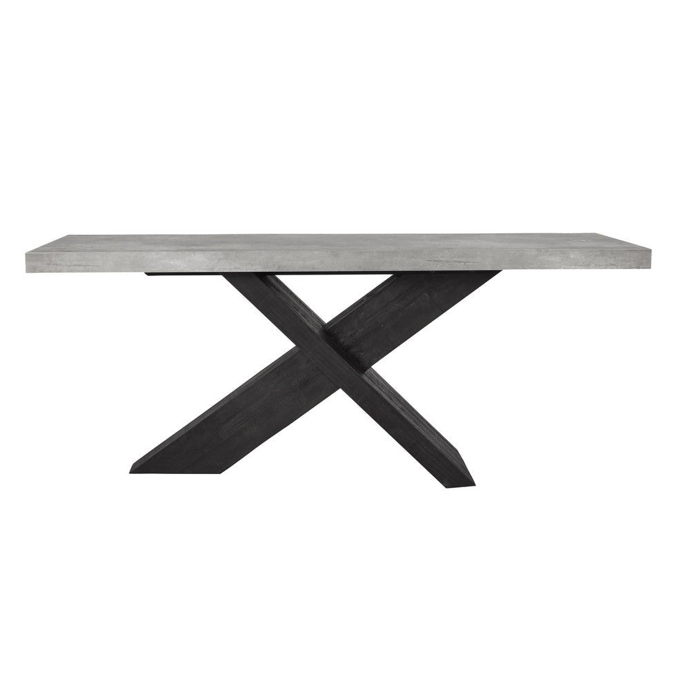 Ren 72 Inch Console Table, Rectangular Top Cross Base, Gray, Black Concrete By Casagear Home