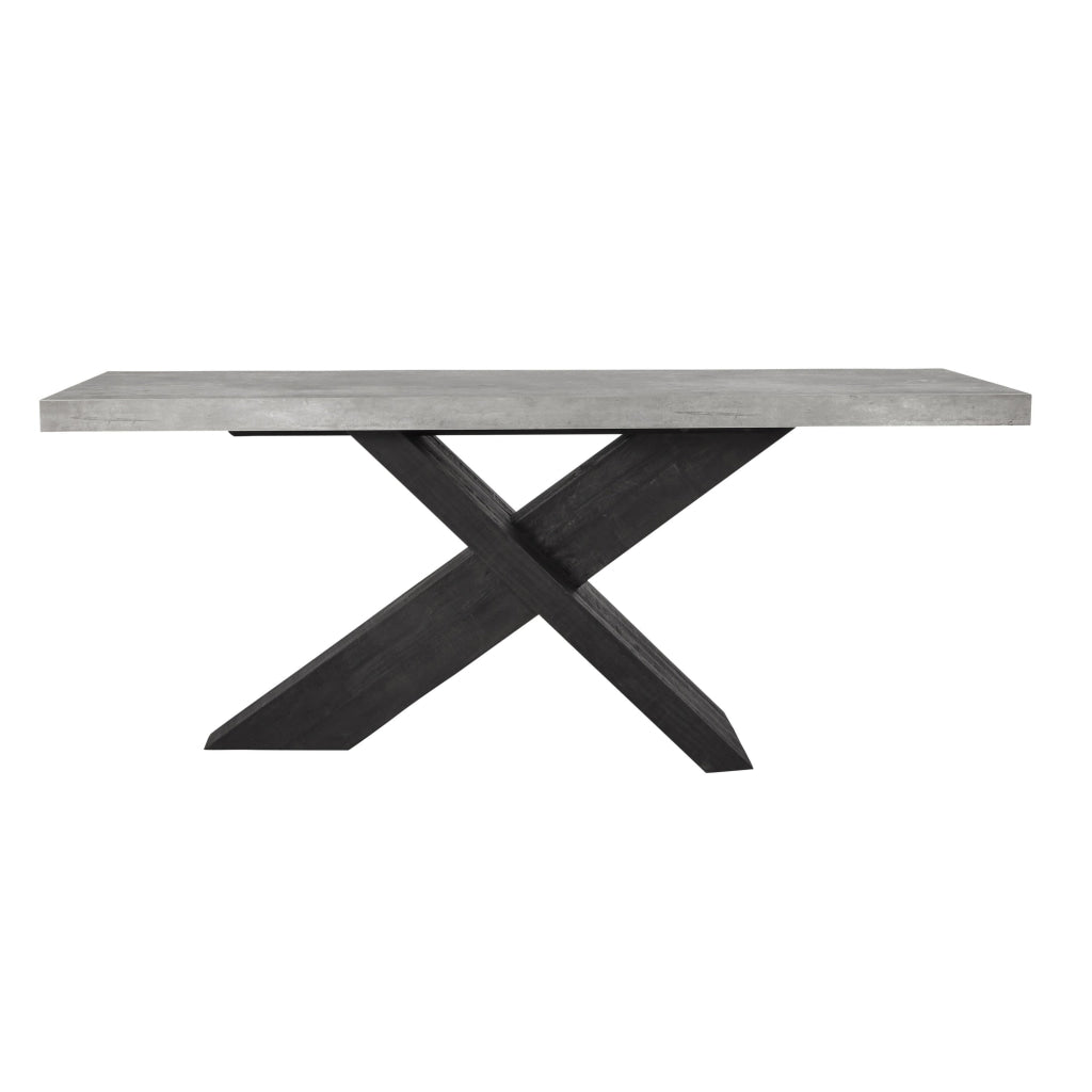 Ren 72 Inch Console Table Rectangular Top Cross Base Gray Black Concrete By Casagear Home BM314733