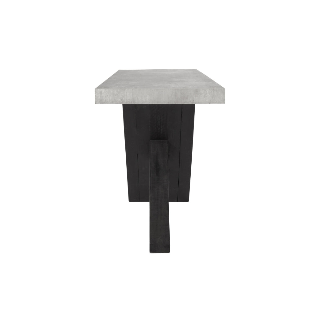 Ren 72 Inch Console Table Rectangular Top Cross Base Gray Black Concrete By Casagear Home BM314733