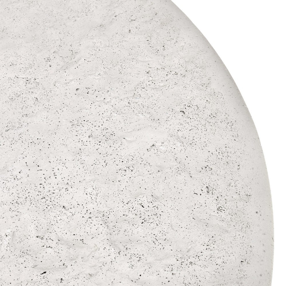 Fen 47 Inch Outdoor Dining Table, Round Pedestal Base, White Concrete By Casagear Home