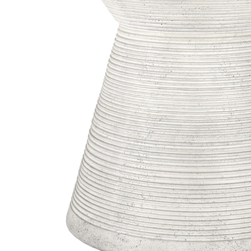 Fen 47 Inch Outdoor Dining Table, Round Pedestal Base, White Concrete By Casagear Home
