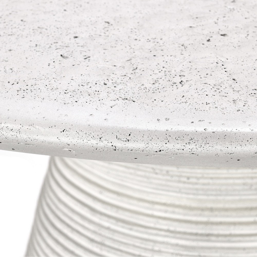 Fen 47 Inch Outdoor Dining Table, Round Pedestal Base, White Concrete By Casagear Home