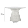 Fen 47 Inch Outdoor Dining Table, Round Pedestal Base, White Concrete By Casagear Home