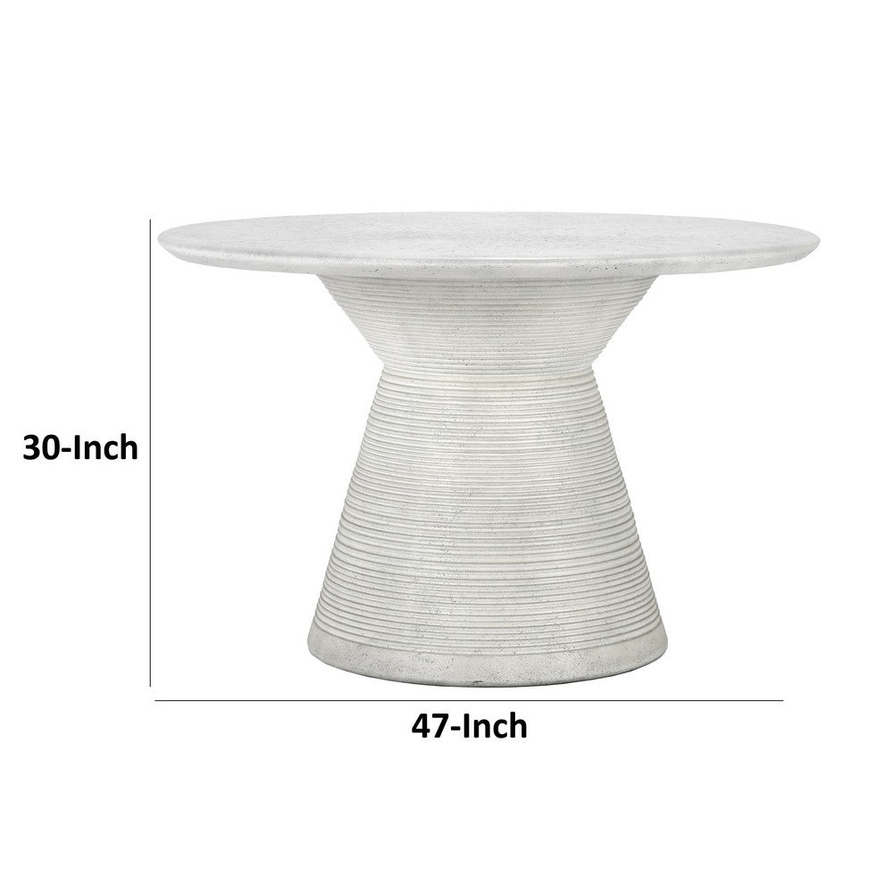 Fen 47 Inch Outdoor Dining Table, Round Pedestal Base, White Concrete By Casagear Home