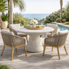 Fen 47 Inch Outdoor Dining Table, Round Pedestal Base, White Concrete By Casagear Home