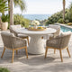 Fen 47 Inch Outdoor Dining Table, Round Pedestal Base, White Concrete By Casagear Home