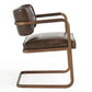 Fond 25 Inch Dining Chair Open Back Brown Real Leather Cantilever Iron By Casagear Home BM314737