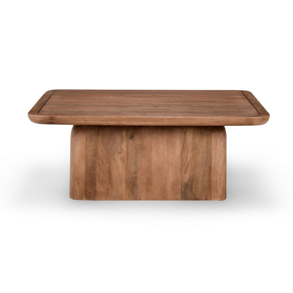 Loe 48 Inch Coffee Table Square Top Solid Mango Wood Platform Plinth Base By Casagear Home BM314745