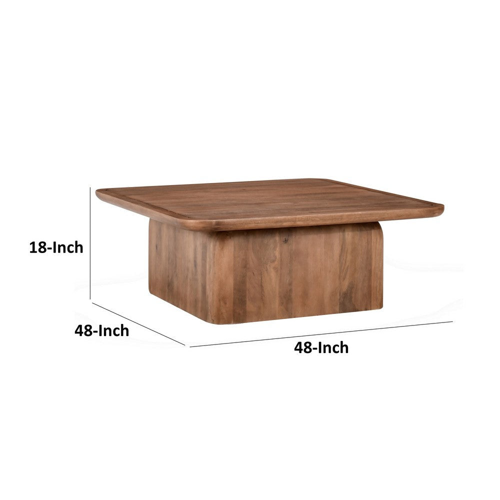 Loe 48 Inch Coffee Table Square Top Solid Mango Wood Platform Plinth Base By Casagear Home BM314745