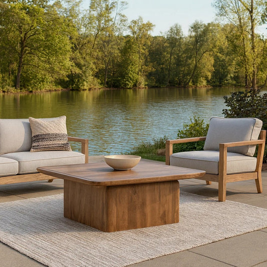 Loe 48 Inch Coffee Table, Square Top, Solid Mango Wood Platform Plinth Base By Casagear Home