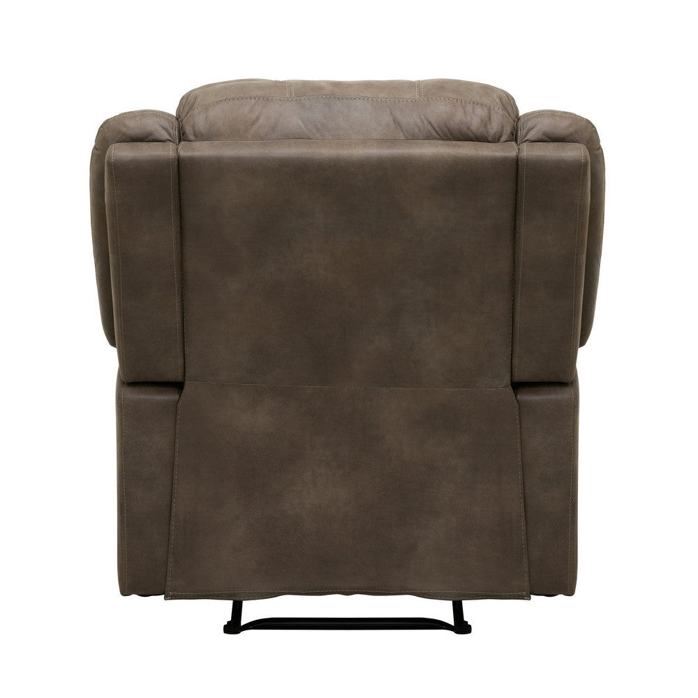 Chris 38 Inch Manual Recliner Chair Cushions Solid Wood Brown Microfiber By Casagear Home BM314755