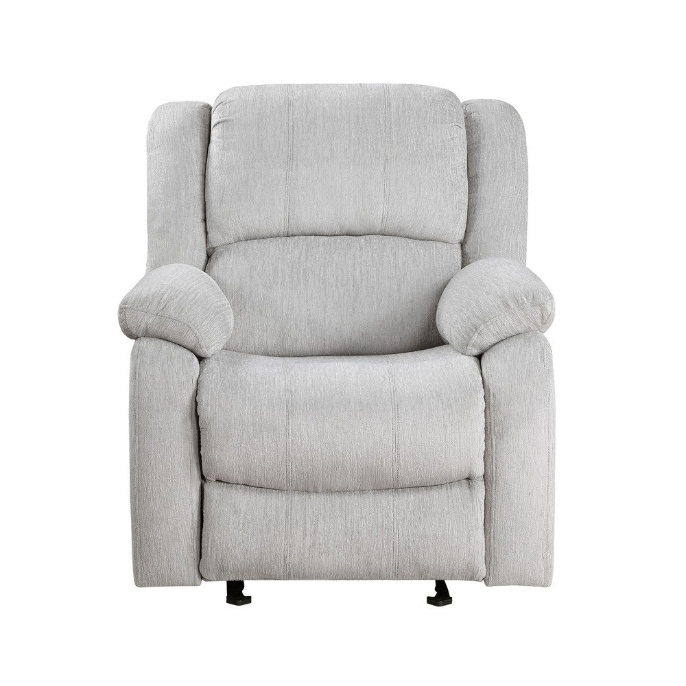 Chris 38 Inch Manual Glider Recliner Chair Solid Wood Light Gray Chenille By Casagear Home BM314756