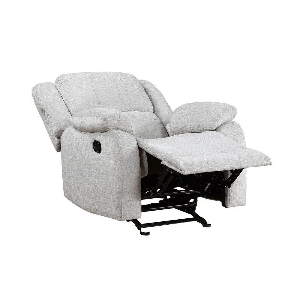 Chris 38 Inch Manual Glider Recliner Chair Solid Wood Light Gray Chenille By Casagear Home BM314756