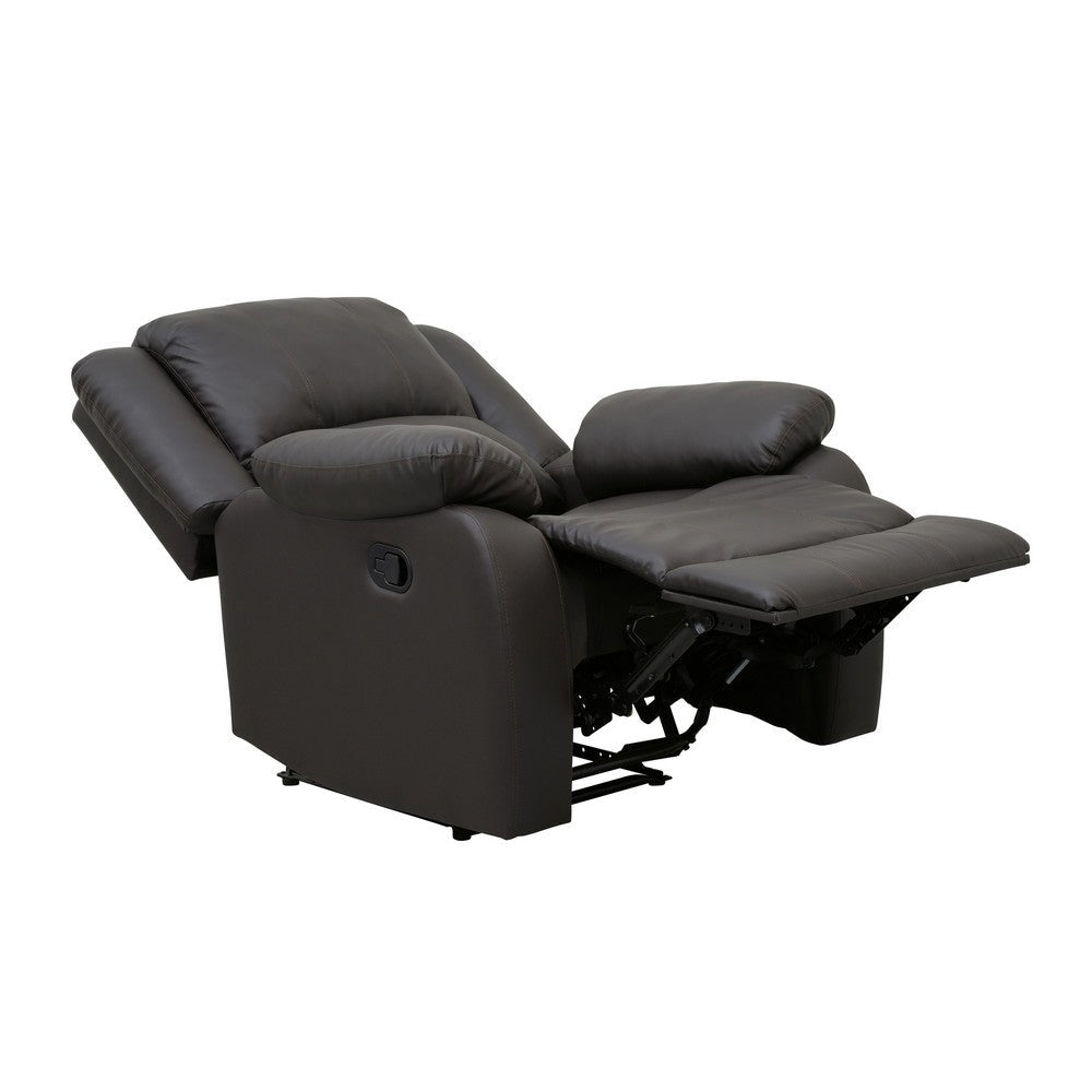 Chris 38 Inch Manual Recliner Chair Solid Wood Black Faux Leather By Casagear Home BM314757