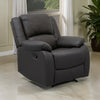 Chris 38 Inch Manual Recliner Chair, Solid Wood, Black Faux Leather By Casagear Home