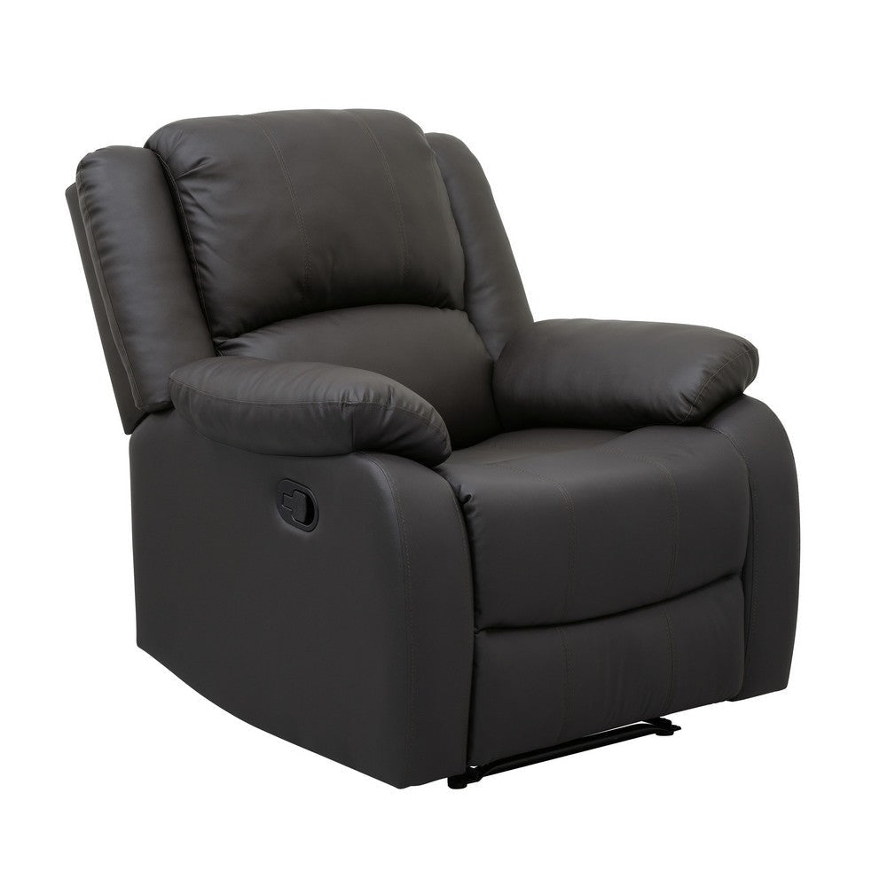 Chris 38 Inch Manual Recliner Chair Solid Wood Black Faux Leather By Casagear Home BM314757