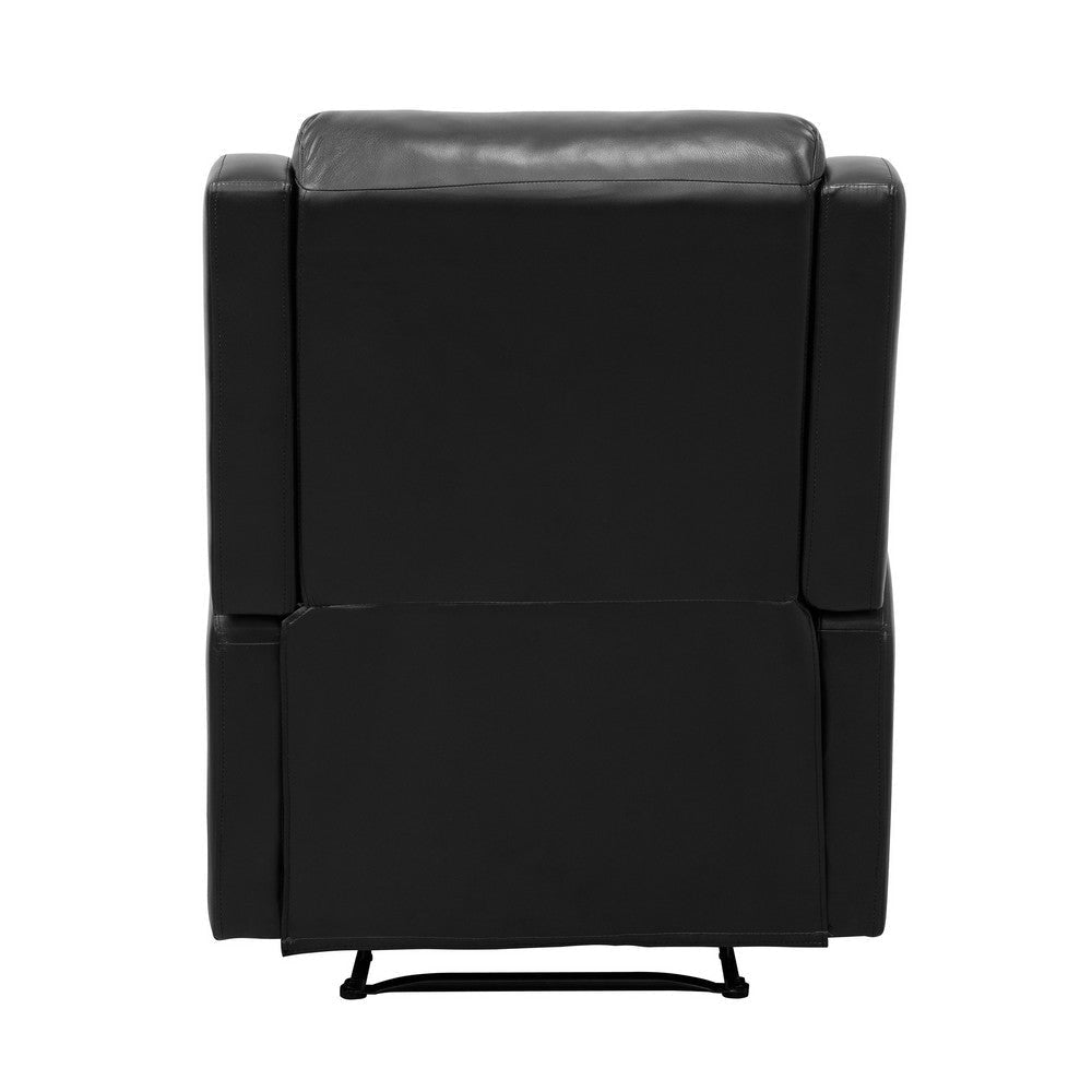 Kim 38 Inch Manual Recliner Chair Cushioned Black Faux Leather Solid Wood By Casagear Home BM314758