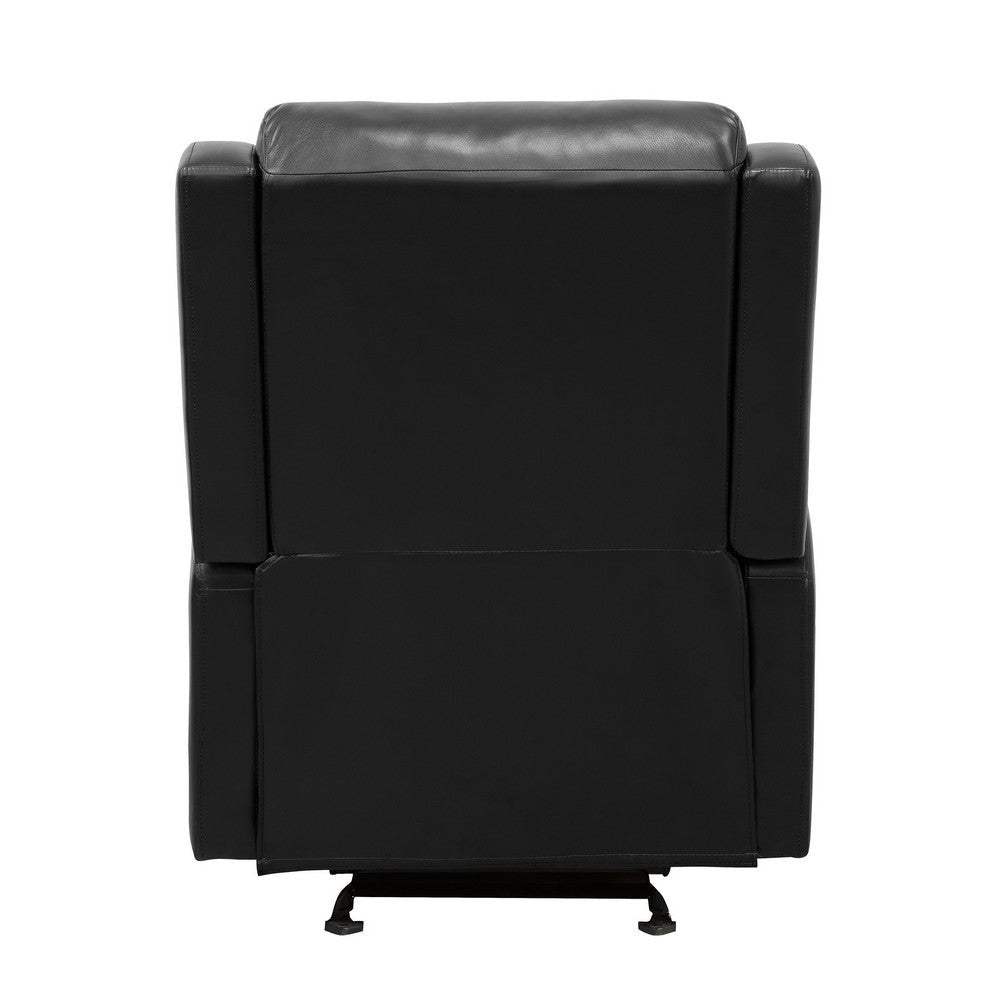 Kim 39 Inch Glider Manual Recliner Chair Black Faux Leather Solid Wood By Casagear Home BM314759