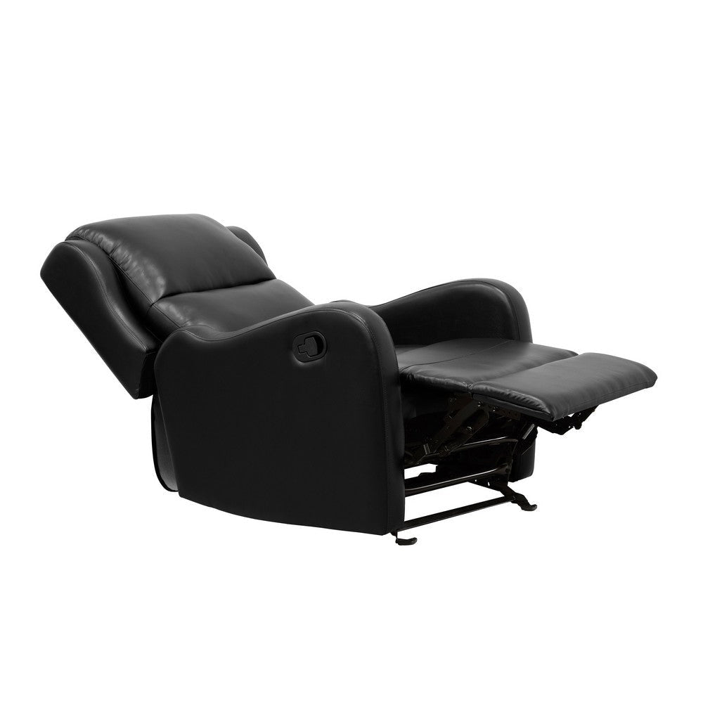 Kim 39 Inch Glider Manual Recliner Chair Black Faux Leather Solid Wood By Casagear Home BM314759