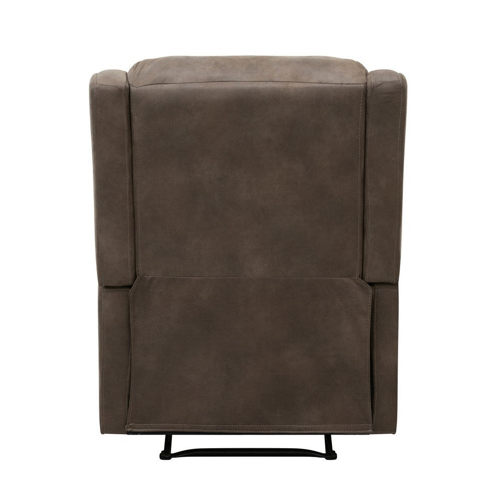 Kim 38 Inch Manual Recliner Chair Cushioned Brown Microfiber Solid Wood By Casagear Home BM314760