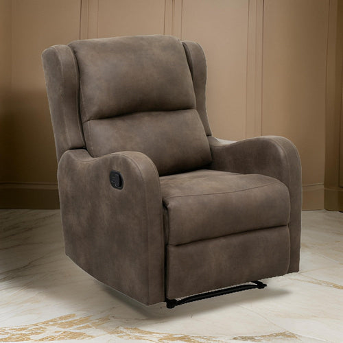 Kim 38 Inch Manual Recliner Chair, Cushioned Brown Microfiber, Solid Wood By Casagear Home
