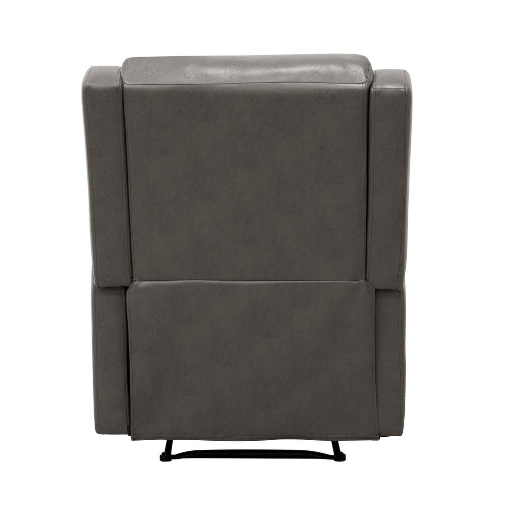 Kim 38 Inch Manual Recliner Chair Cushioned Gray Faux Leather Solid Wood By Casagear Home BM314761