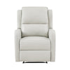 Kim 38 Inch Manual Recliner Chair, Off White Faux Leather, Solid Wood By Casagear Home