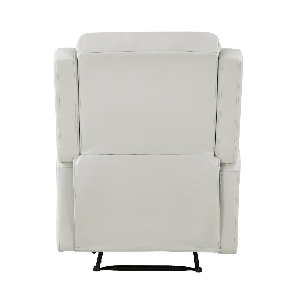 Kim 38 Inch Manual Recliner Chair, Off White Faux Leather, Solid Wood By Casagear Home