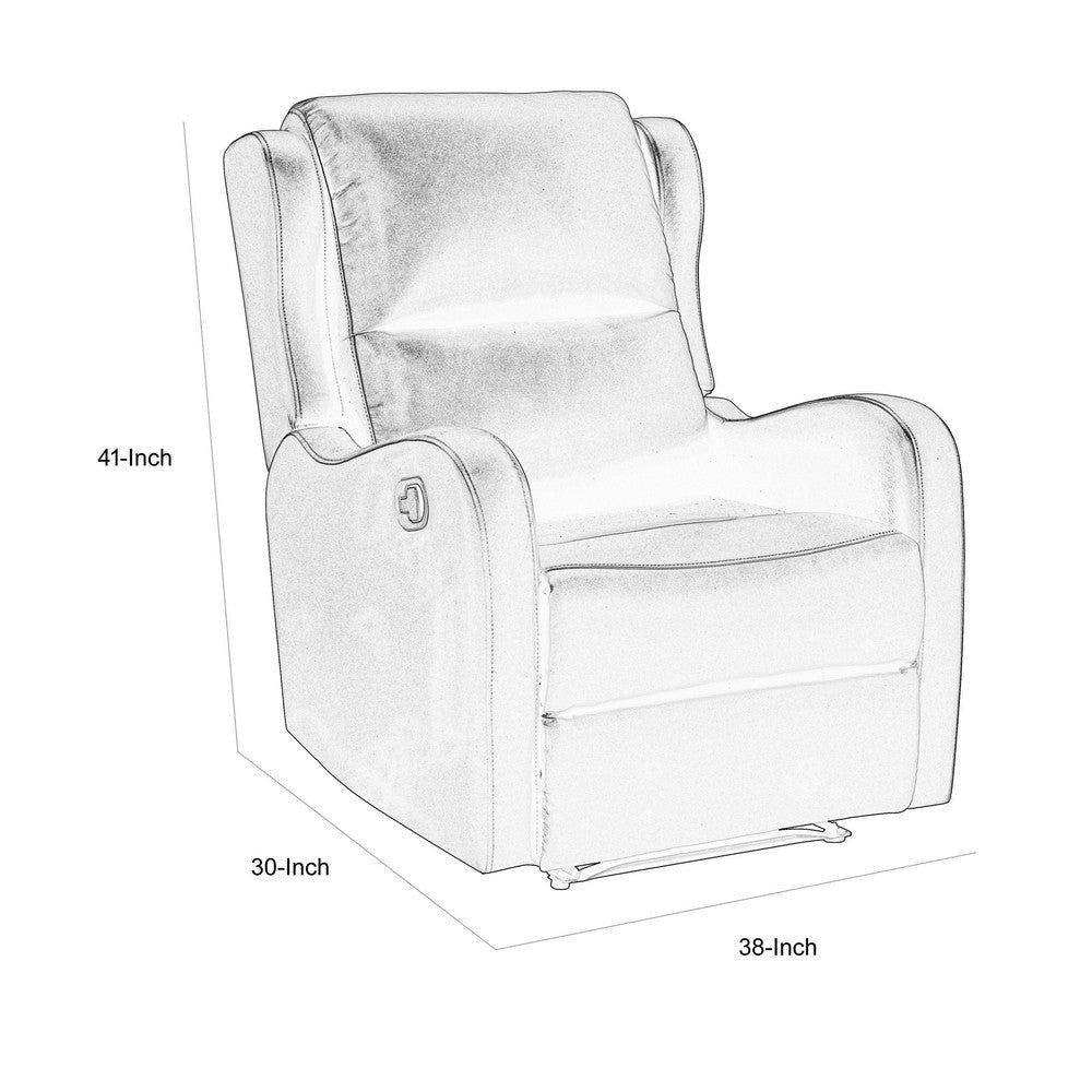 Kim 38 Inch Manual Recliner Chair Off White Faux Leather Solid Wood By Casagear Home BM314762