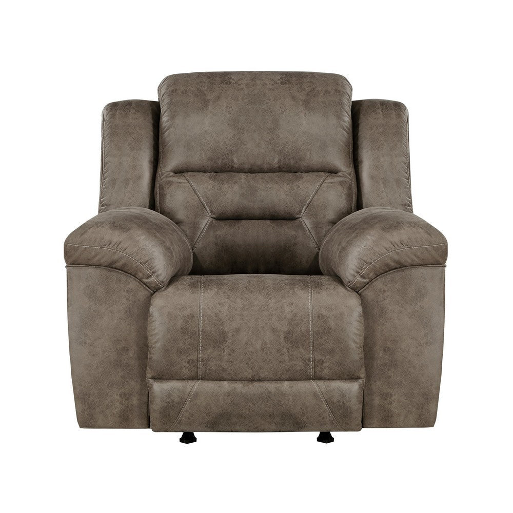 Henry 46 Inch Rocker Manual Recliner Chair Brown Microfiber Solid Wood By Casagear Home BM314764