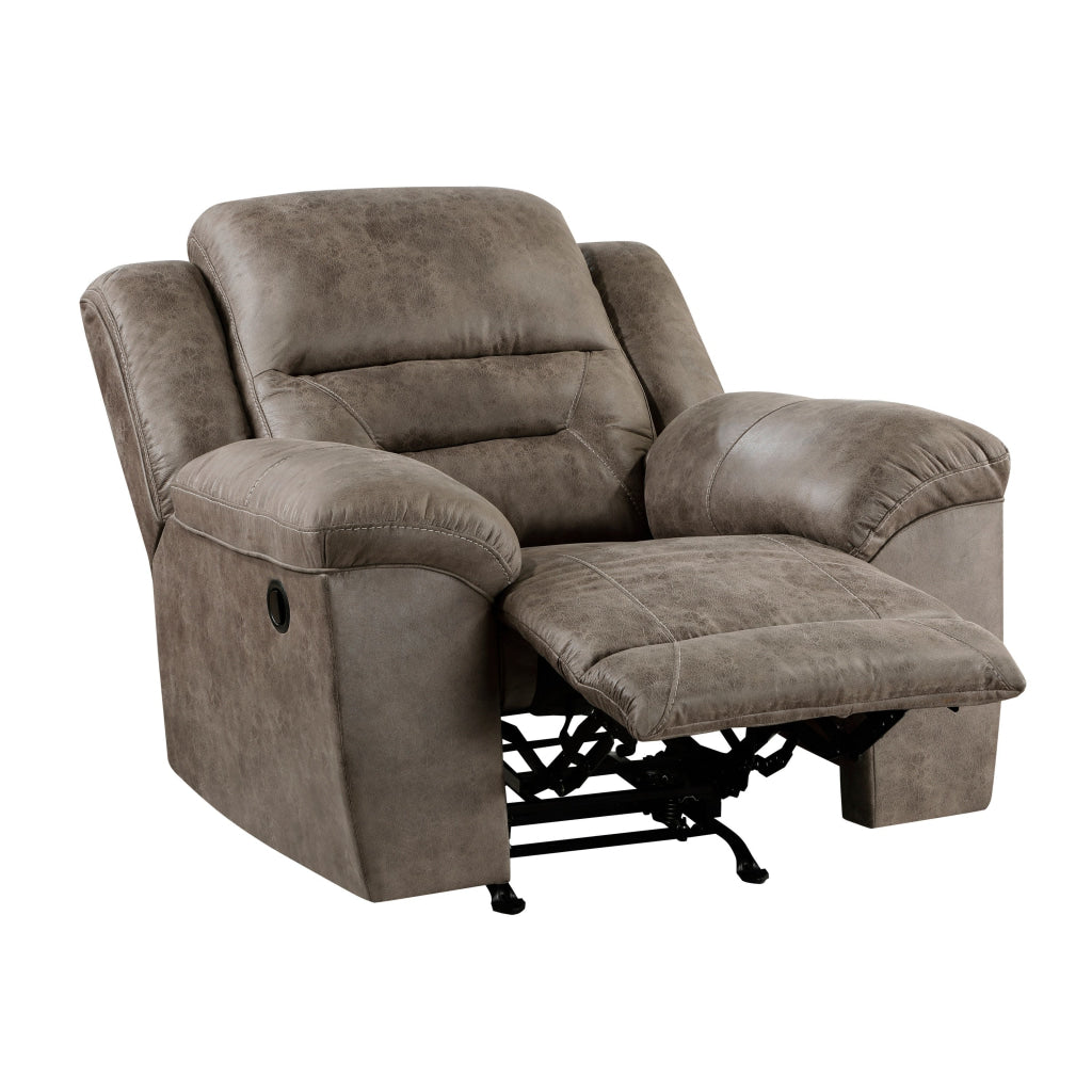 Henry 46 Inch Rocker Manual Recliner Chair Brown Microfiber Solid Wood By Casagear Home BM314764