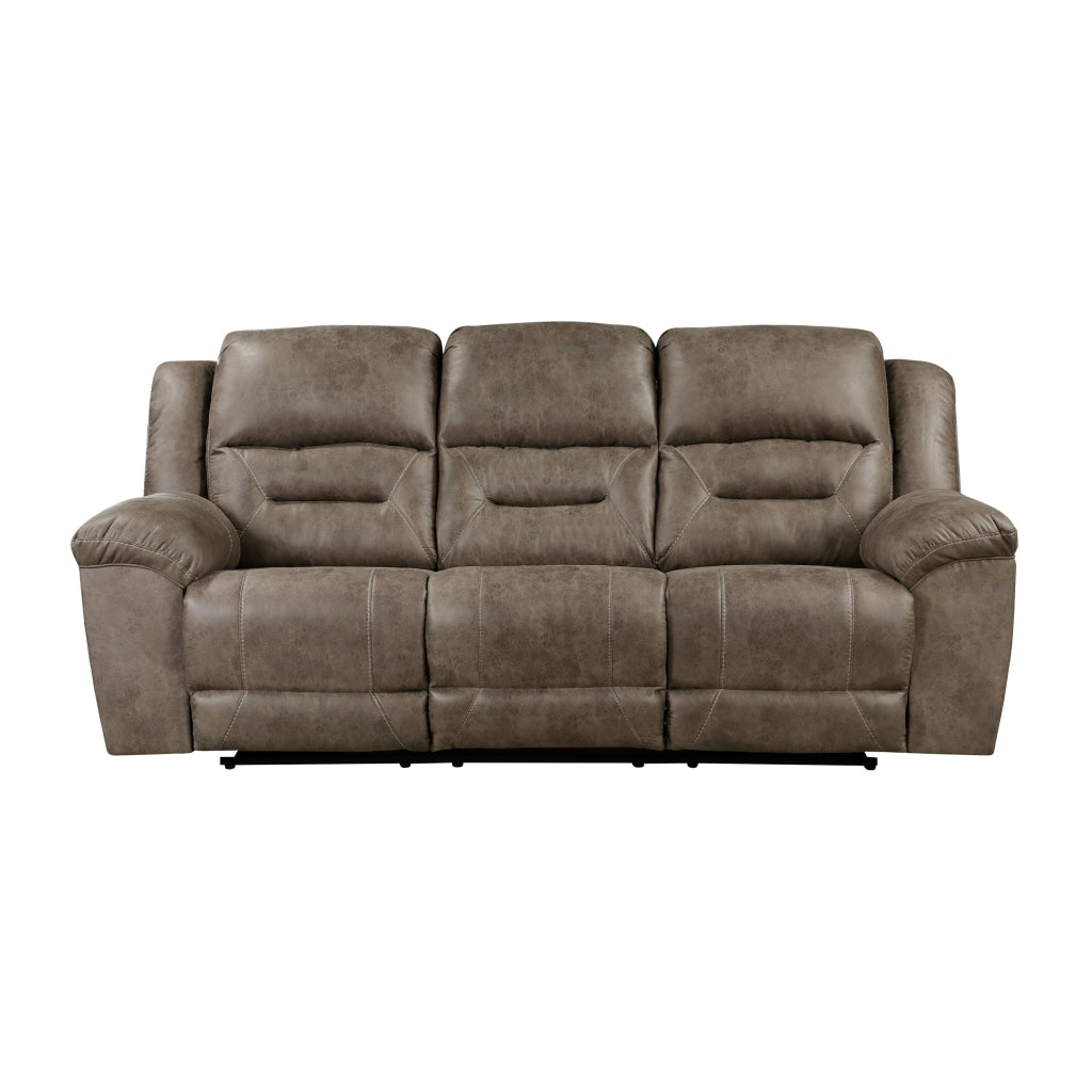 Henry 92 Inch Dual Manual Recliner Sofa Brown Microfiber Solid Wood Metal By Casagear Home BM314766