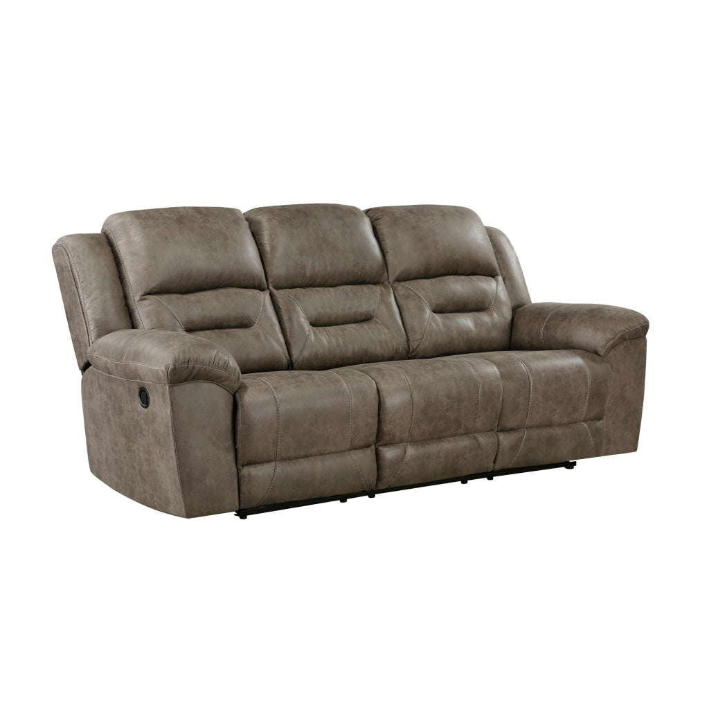 Henry 92 Inch Dual Manual Recliner Sofa Brown Microfiber Solid Wood Metal By Casagear Home BM314766